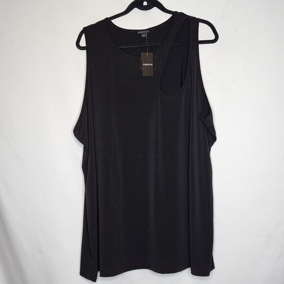 5X 28W Torrid Black Studio Knit High Neck Asymmetrical Cut Out Tank Classic NWT - Picture 2 of 9